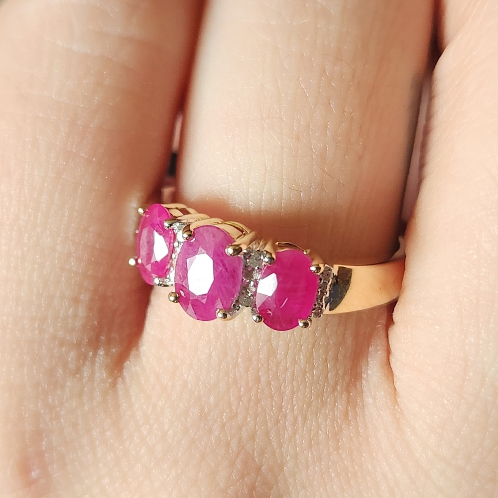 Ruby & Diamond Ring 14k Solid Gold - image 2
